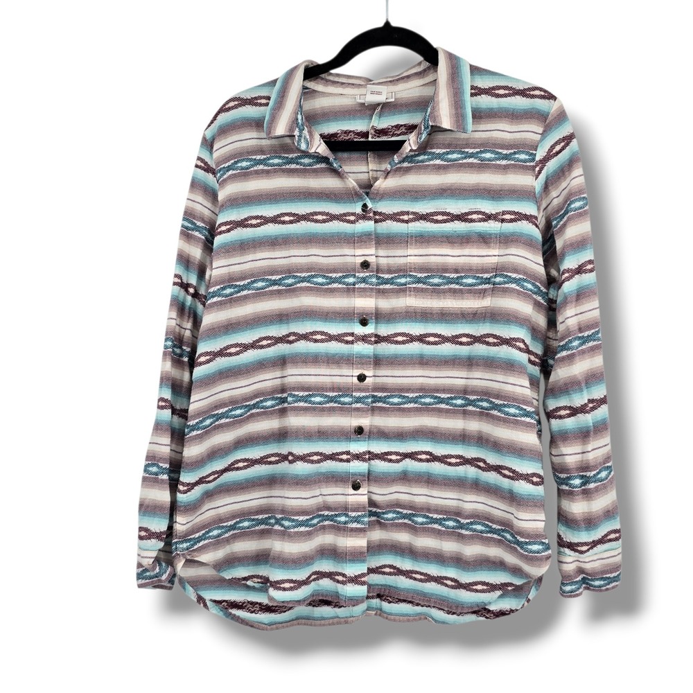 Ariat Womens Large Southwestern Serape Stripe Button Down Shirt Cotton Western